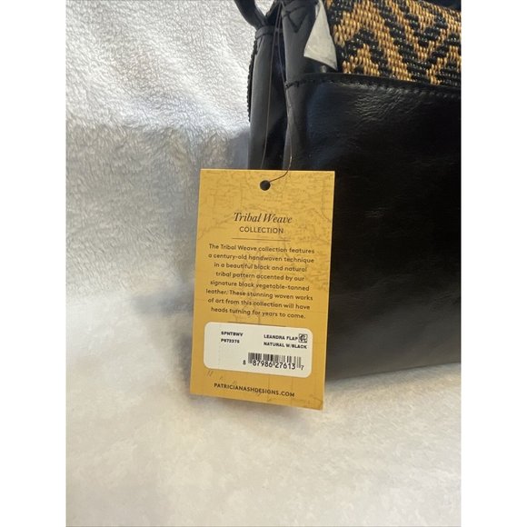 Patricia Nash Leather Leandra Flap Natural and Black Crossbody Handbag Purse - Picture 7 of 12